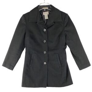 John Paul Richard Women's S Textured Cotton Black Trench Pea Coat Uniform Petite